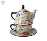 Zestaw do parzenia herbaty, czajnik 0,42 L + filiżanka 0,33 L + spodek C027 GP25 Manufaktura w Bolesławcu 