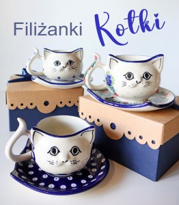 Filiżanka i spodek kotek V 0,25 L Ceramika Artystyczna Bolesławiec H16 dek70AX