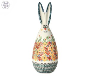 Zając duży wielkanocny 30 cm Pomarańczowe Kwiaty Ceramika Bolesławiec Galia