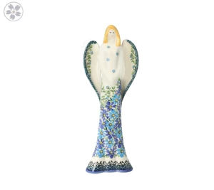 Figura ceramiczna anioł  Niebieskie Kwiaty Galia Ceramika Bolesławiec