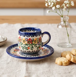 Filiżanka i spodek espresso V 0,1 L Pomarańczowe Kwiaty Galia Bolesławiec