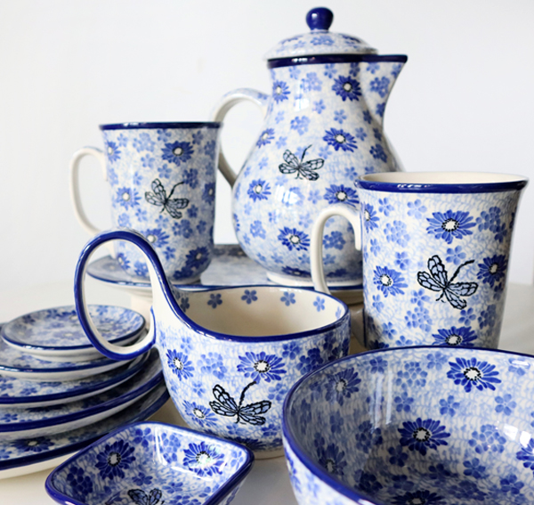 Ceramiczne naczynia, ręcznie malowane, ceramika artystyczna bolesławiec dekoracja 2999X ważka