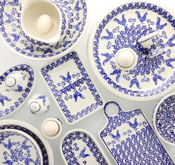 Ceramiczne naczynia, ręcznie malowane, ceramika artystyczna bolesławiec dekoracja 1149 koguty, zakłady ceramiczne bolesławiec