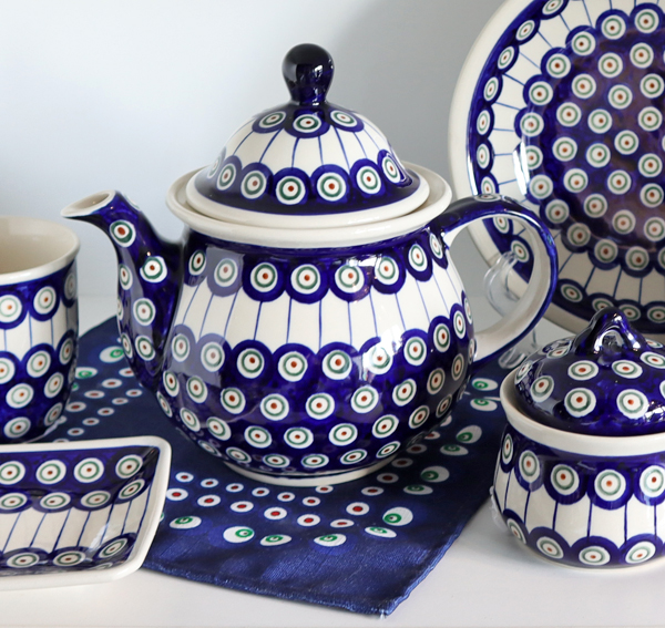 Ceramiczne naczynia, ręcznie malowane, ceramika artystyczna bolesławiec dekoracja 8 pawie oczka